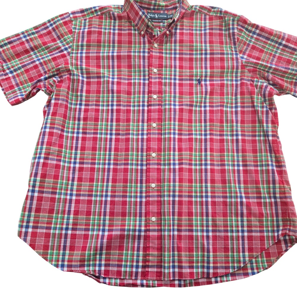 Ralph Lauren Classic Fit Mens 2XB Big Plaid Short Sleeve Button Down Shirt Red